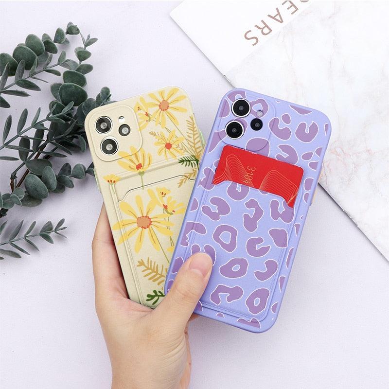 Fashionable Anti-Scratch Soft Lining Protective Case For iPhone Cases Card Holder Cute Flower Heart Phone Case For iPhone 12 13 Mini Pro Beautiful Design  Soft Iphone Case