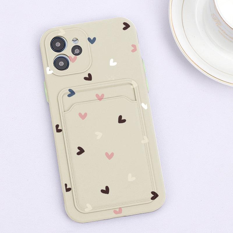 Fashionable Anti-Scratch Soft Lining Protective Case For iPhone Cases Card Holder Cute Flower Heart Phone Case For iPhone 12 13 Mini Pro Beautiful Design  Soft Iphone Case