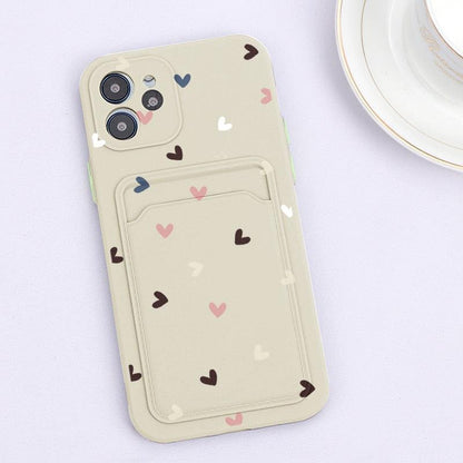Fashionable Anti-Scratch Soft Lining Protective Case For iPhone Cases Card Holder Cute Flower Heart Phone Case For iPhone 12 13 Mini Pro Beautiful Design  Soft Iphone Case