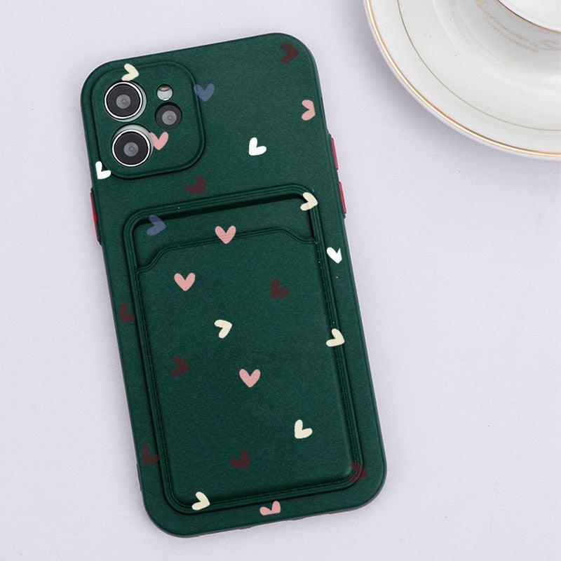 Fashionable Anti-Scratch Soft Lining Protective Case For iPhone Cases Card Holder Cute Flower Heart Phone Case For iPhone 12 13 Mini Pro Beautiful Design  Soft Iphone Case