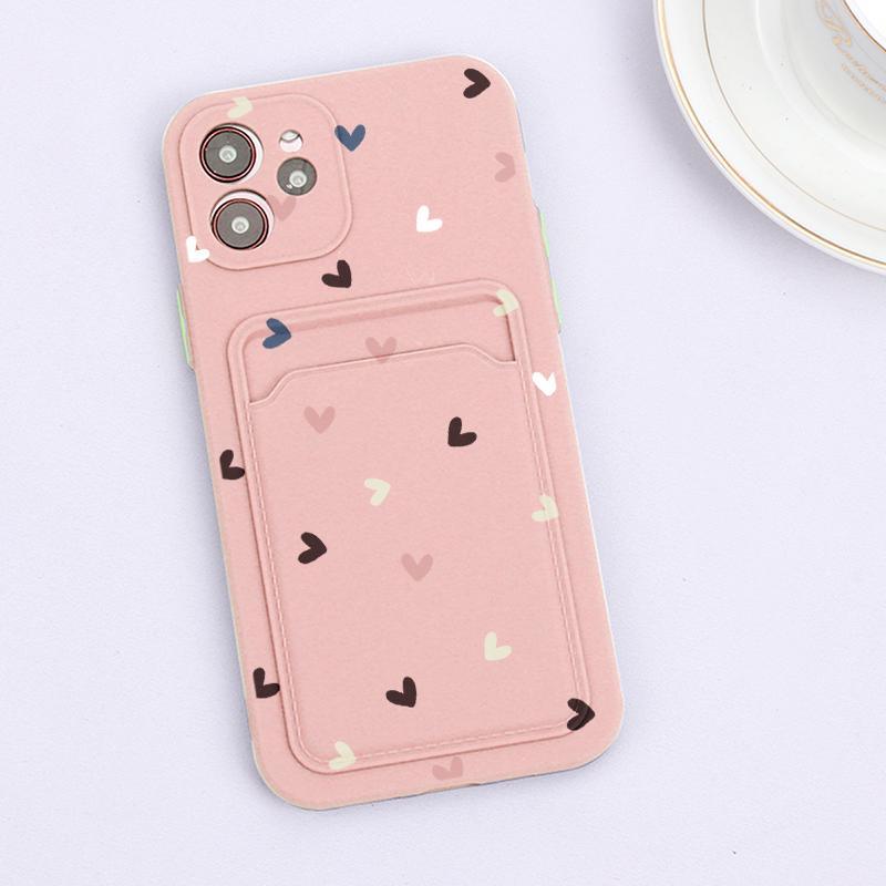 Fashionable Anti-Scratch Soft Lining Protective Case For iPhone Cases Card Holder Cute Flower Heart Phone Case For iPhone 12 13 Mini Pro Beautiful Design  Soft Iphone Case