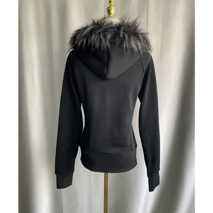 Black Gothic Grunge Fur Hooded Jacket