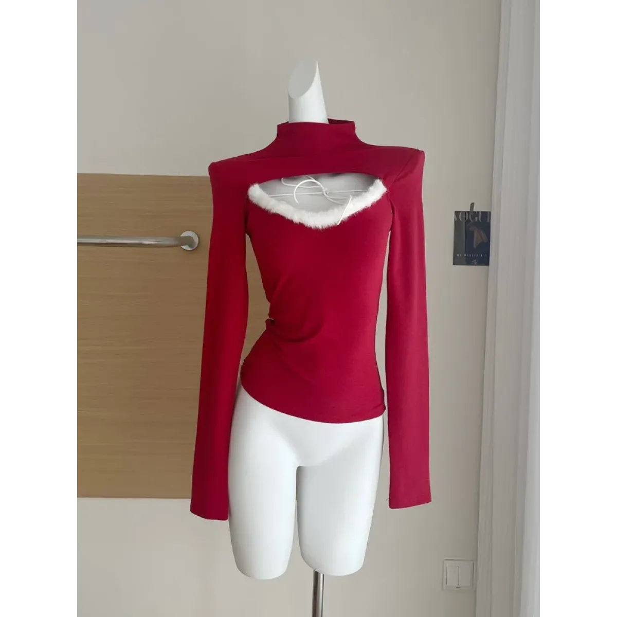 Faux Fur Trim Cutout Top – Sweet Harajuku Lace Style