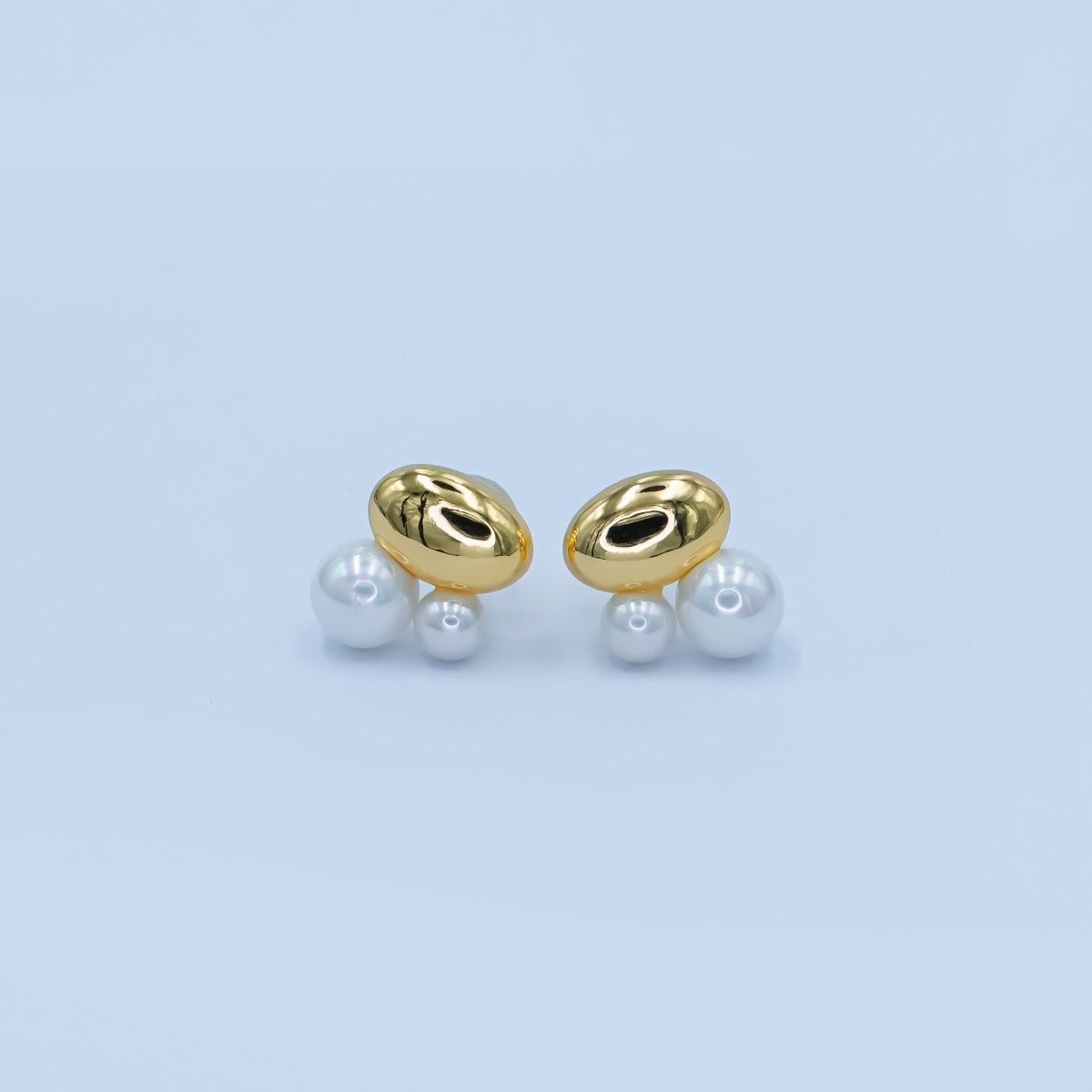 Faux Pearl Bean Stud Earrings in Gold Silver Jewelry AB309