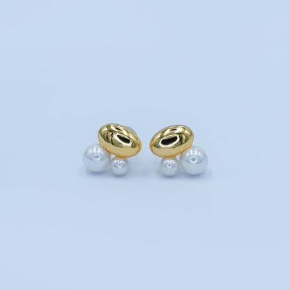 Faux Pearl Bean Stud Earrings in Gold Silver Jewelry AB309