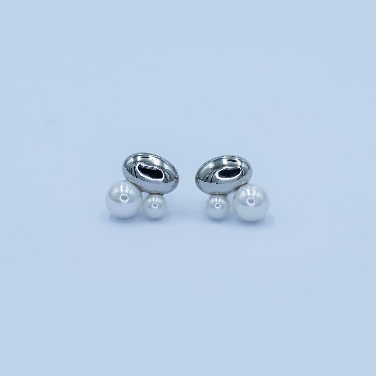 Faux Pearl Bean Stud Earrings in Gold Silver Jewelry AB309
