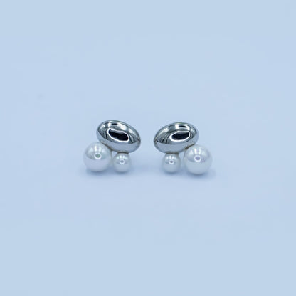 Faux Pearl Bean Stud Earrings in Gold Silver Jewelry AB309