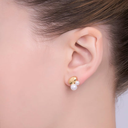 Faux Pearl Bean Stud Earrings in Gold Silver Jewelry AB309