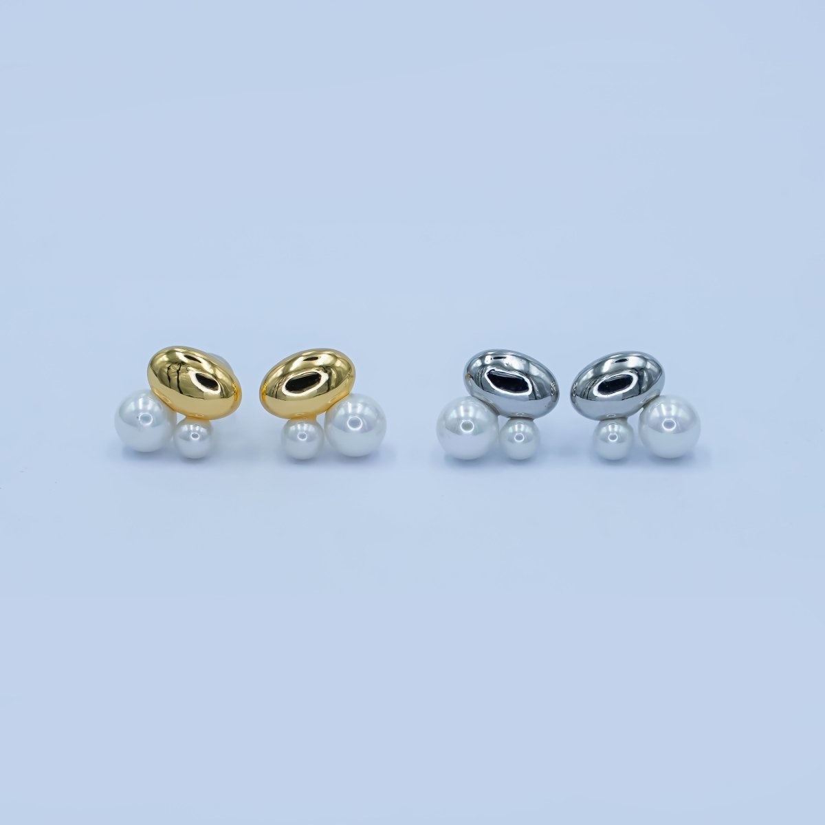 Faux Pearl Bean Stud Earrings in Gold Silver Jewelry AB309
