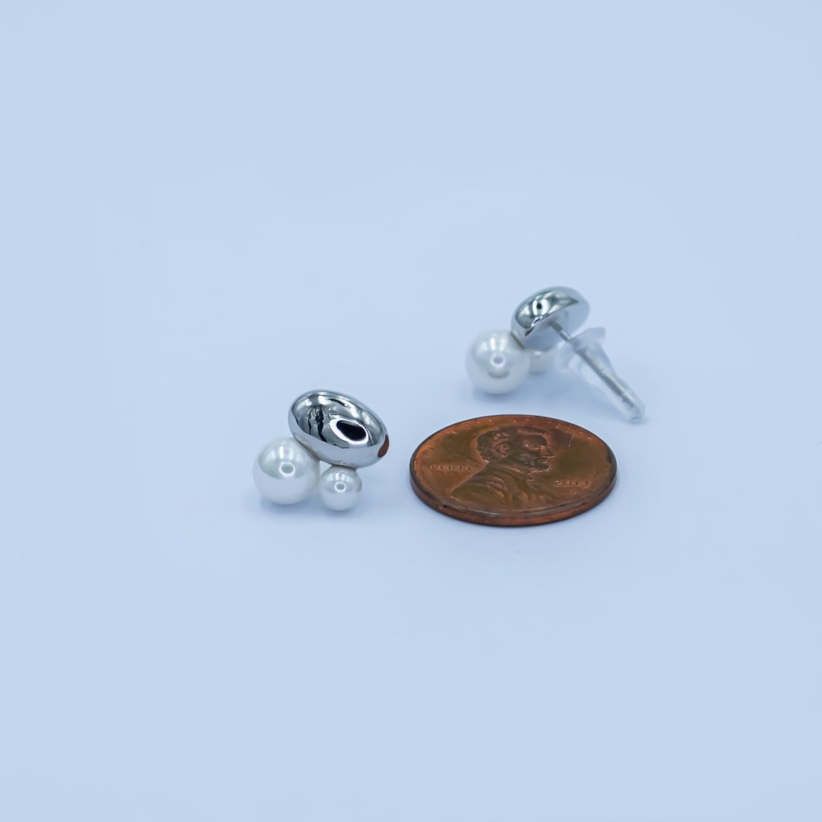 Faux Pearl Bean Stud Earrings in Gold Silver Jewelry AB309