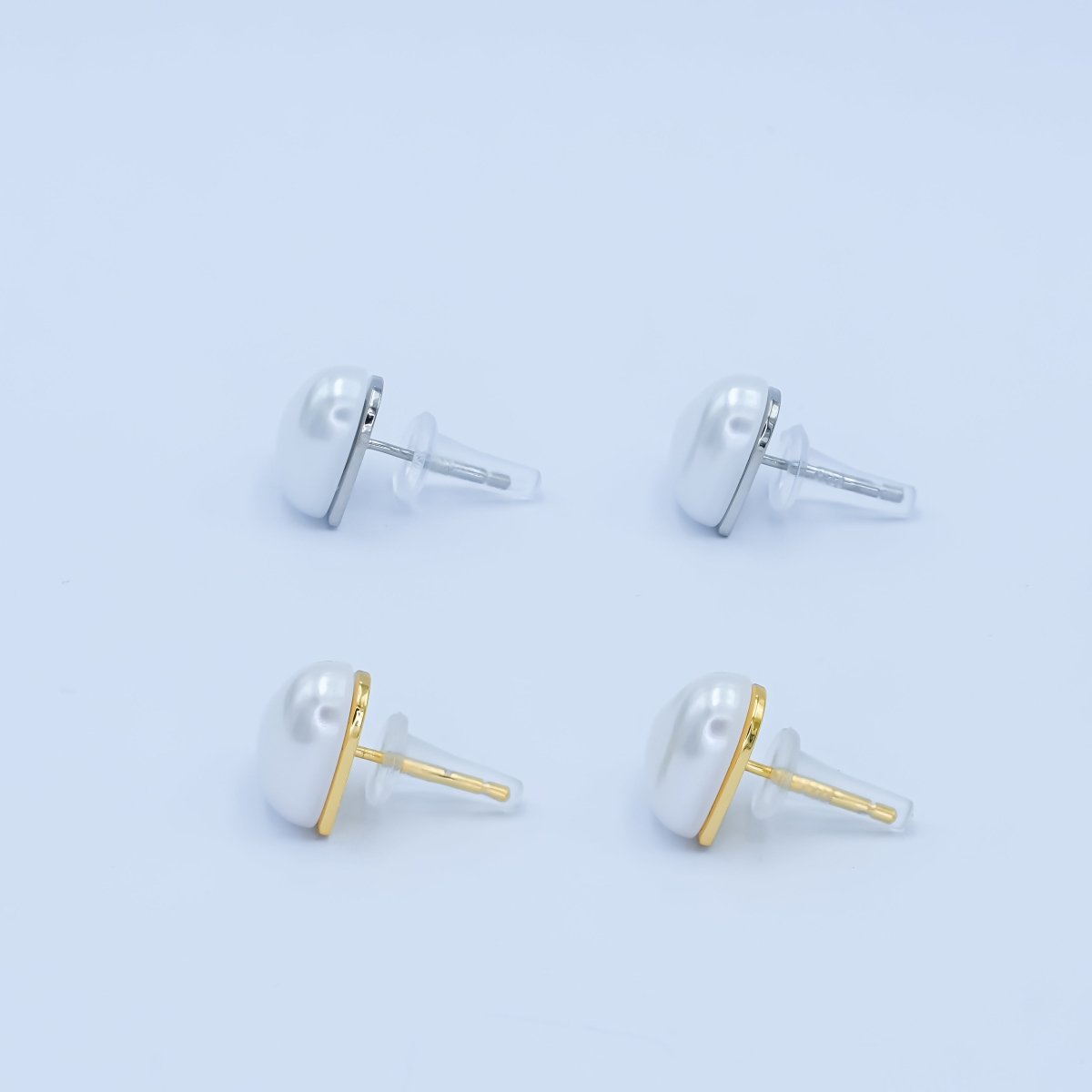 Faux Pearl Heart Stud Earrings in Gold Silver Jewelry AB-550
