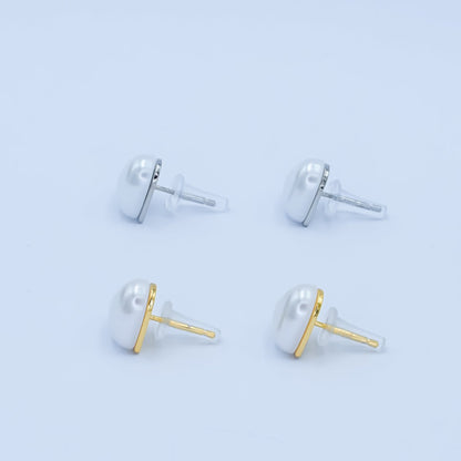 Faux Pearl Heart Stud Earrings in Gold Silver Jewelry AB-550