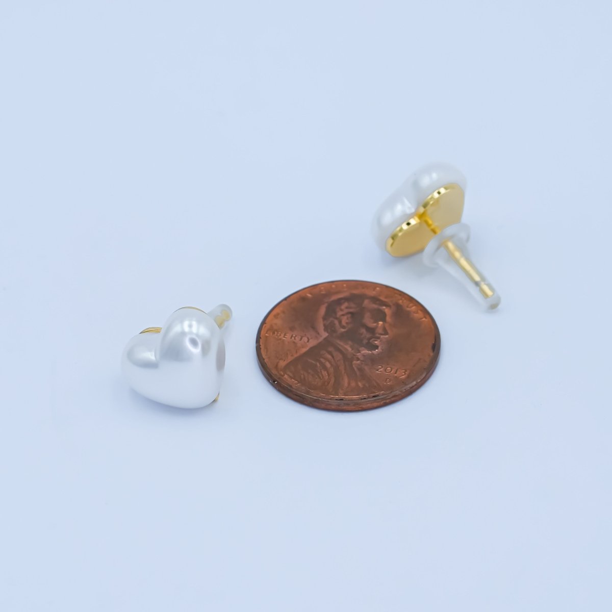 Faux Pearl Heart Stud Earrings in Gold Silver Jewelry AB-550