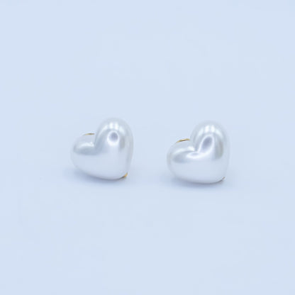 Faux Pearl Heart Stud Earrings in Gold Silver Jewelry AB-550