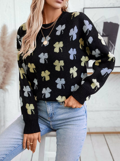 Clover Round Neck Long Sleeve Sweater