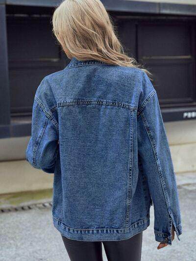 Pocketed Button Down Collared Neck Denim Top for Women