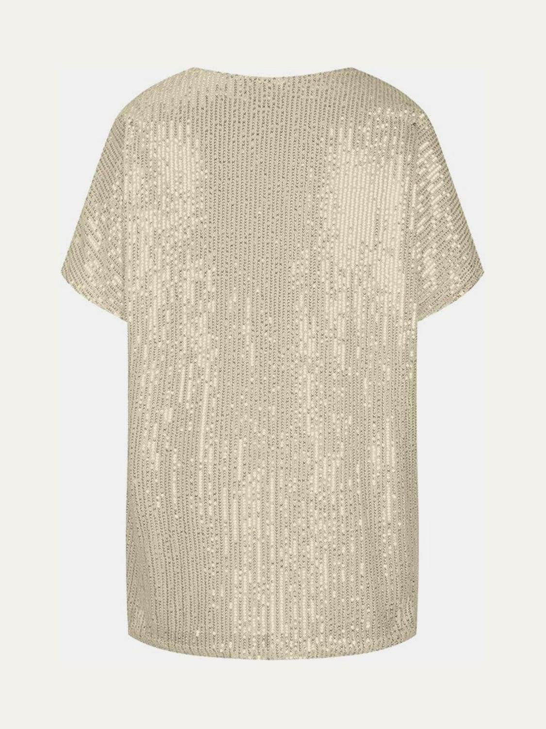Full Size Sequin V-Neck Short Sleeve Top for Women