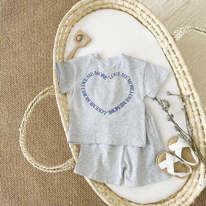 Heart Printing Short Sleeve Suit Korean Style Baby Boys&