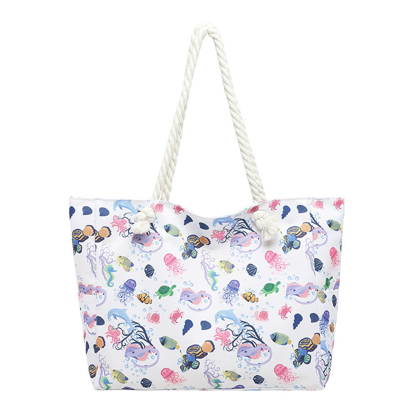 Womens Large-Capacity Striped Beach Tote Bag