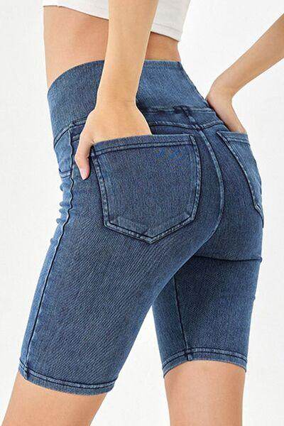 Basic Bae Asymmetrical Waist Denim Shorts With Pockets