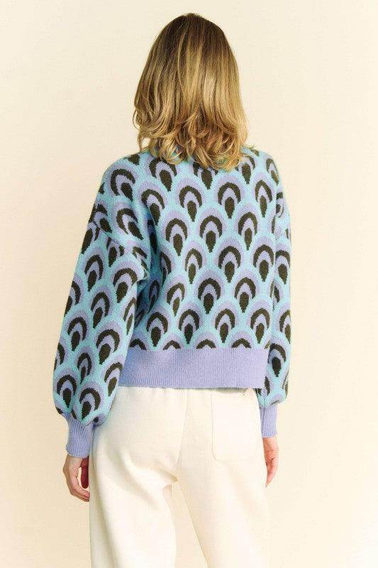 Davi &amp; Dani Scale Jacquard Round Neck Drop Shoulder Sweater