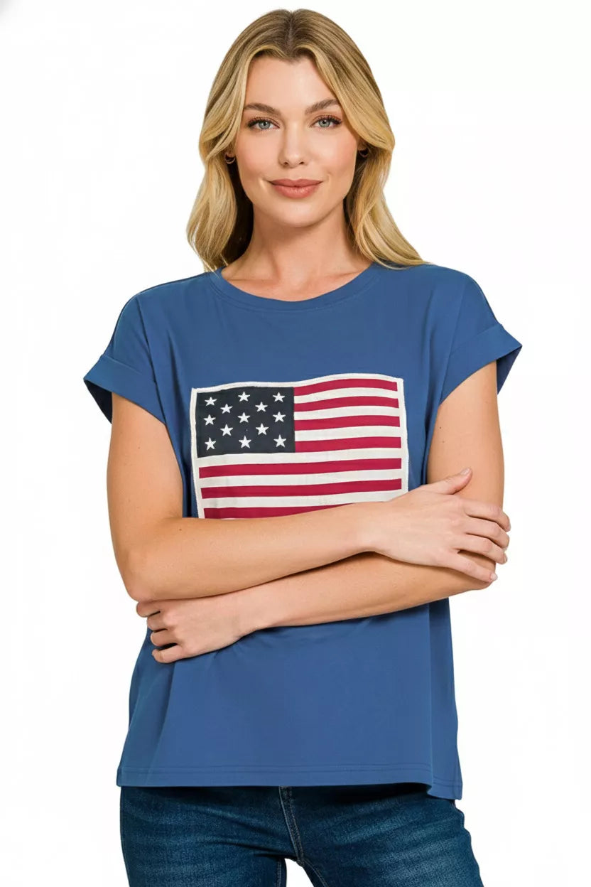 Zenana Full Size US Flag Round Neck Short Sleeve T-Shirt Plus Size
