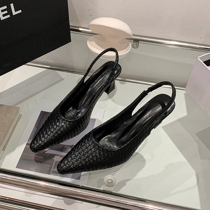 Women Woven Block Heel Mary Janes, 2026 New Summer Elegant Fashion Commuter High Heel Sandals, Versatile Daily Single Shoes