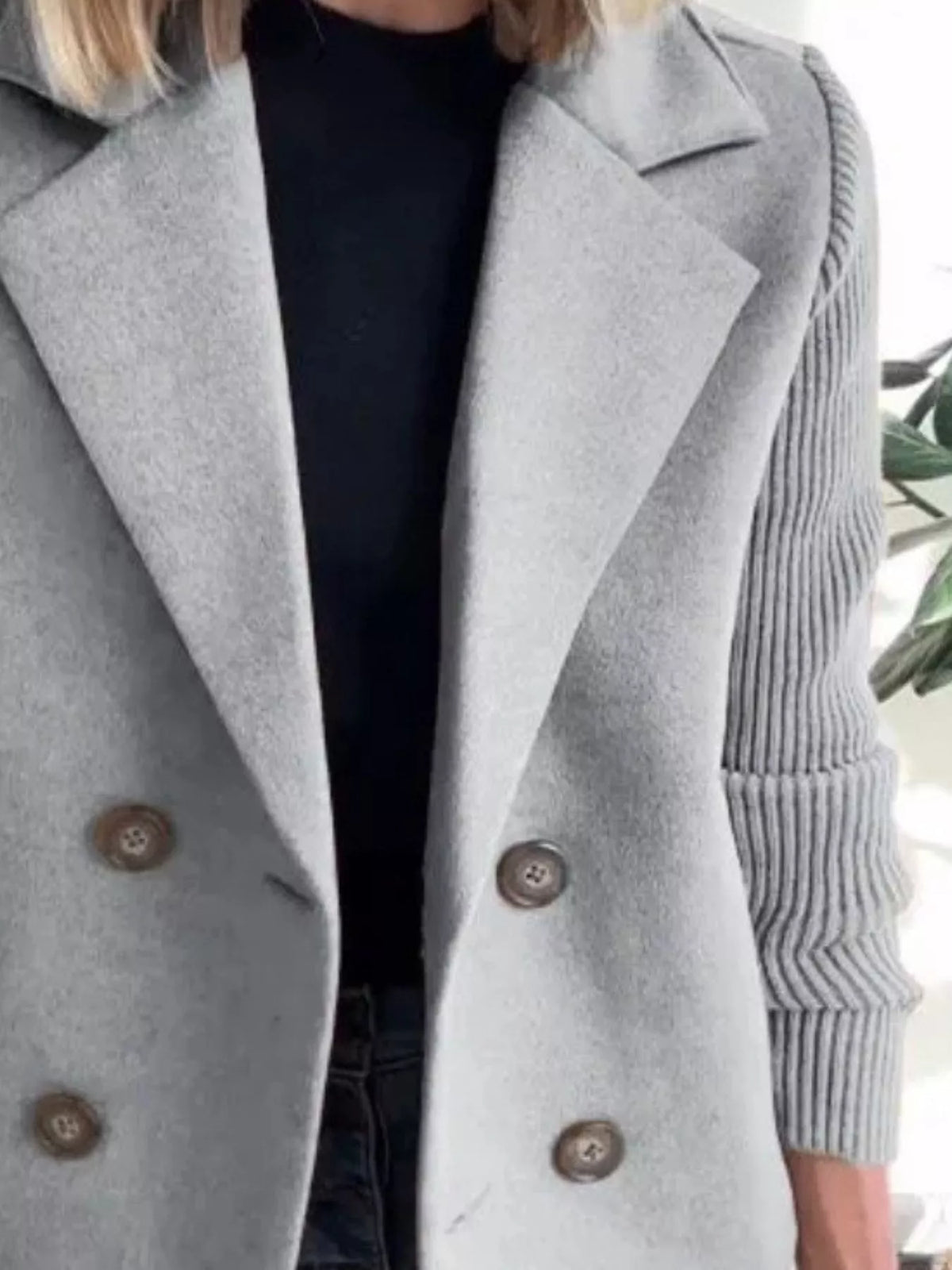 Full Size Knit Sleeve Double-Breasted Outerwear Plus Size