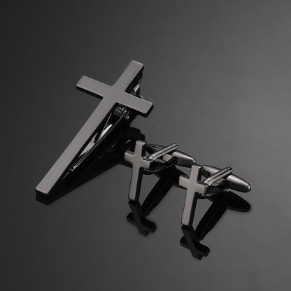 Gold Silver Black Cross Square Brushed Tie Clip