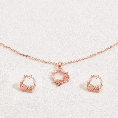Korean SoftSweet Jewelry Set, Minimal Cubic Zirconia Inlaid Stud Earrings &amp; Niche Design Clavicle Necklace For Women