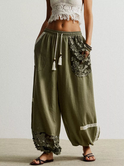 Lace Detail Drawstring Harem Pants