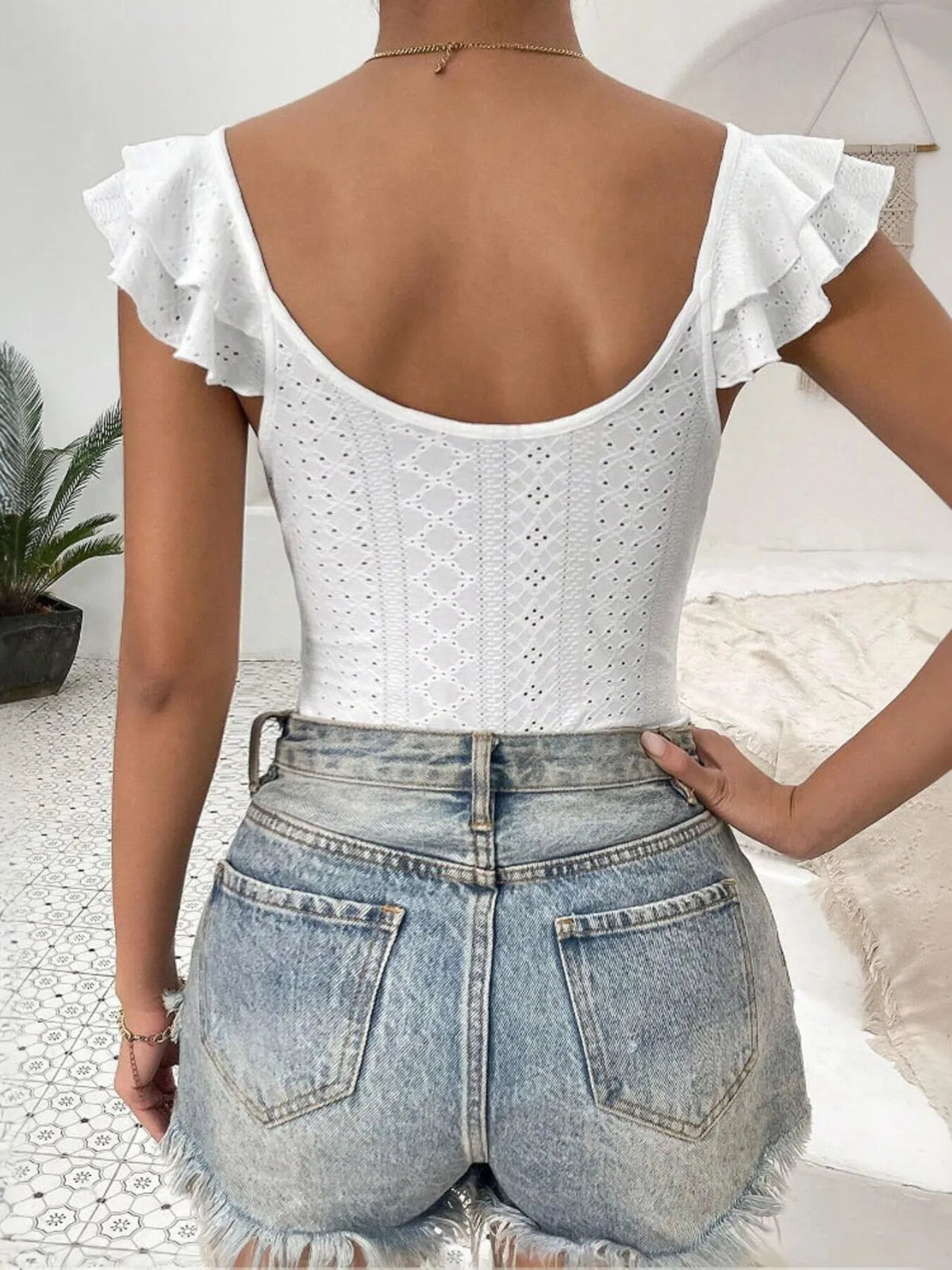 Eyelet Lace Ruffled Corset Bodysuit