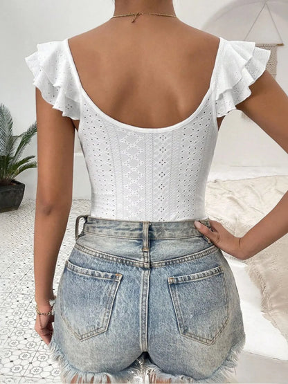 Eyelet Lace Ruffled Corset Bodysuit