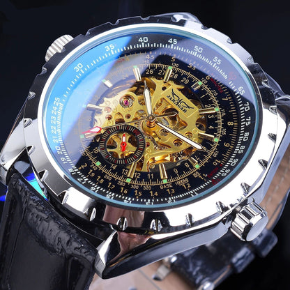 Business-Casual Blue Glass Hollowed-Out Large-Dial Automatic Mechanical Watch