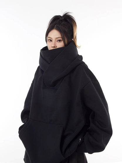 Loose High Collar Fleece Lined Hoodie