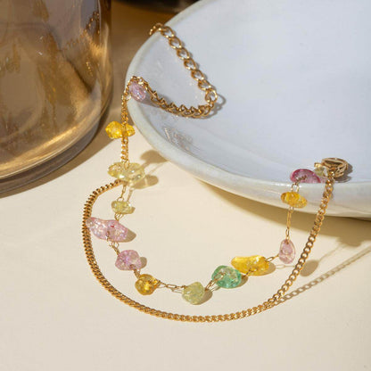 Stainless Steel Natural Stone Double Layered Bracelet for Women
