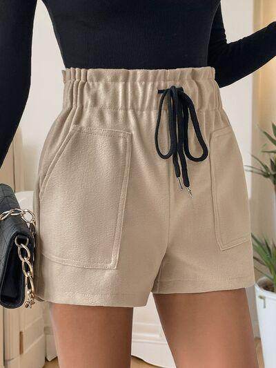 Perfee Frill Drawstring Shorts With Pockets For Women