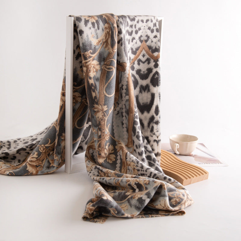 Leopard Print Artificial Cashmere Scarf Women&