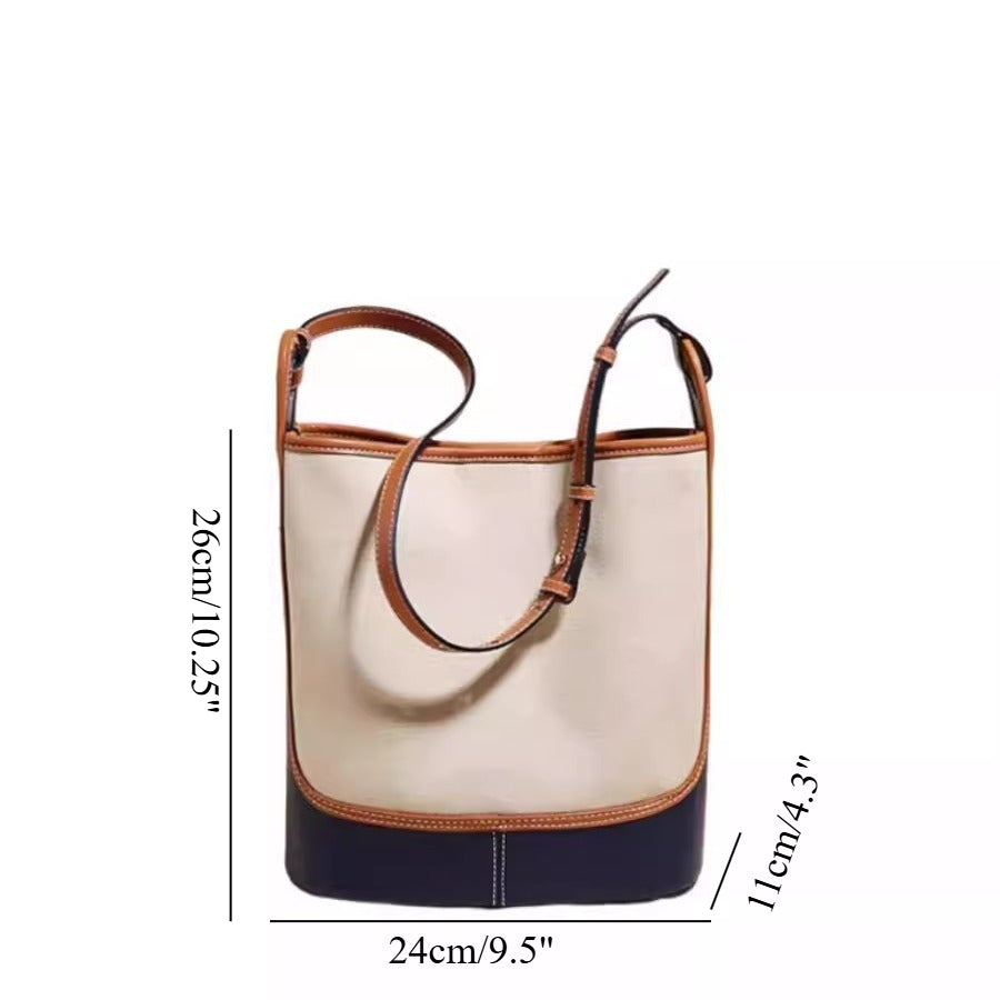 Stylish Denim Blue Canvas Bucket Bag - Women&