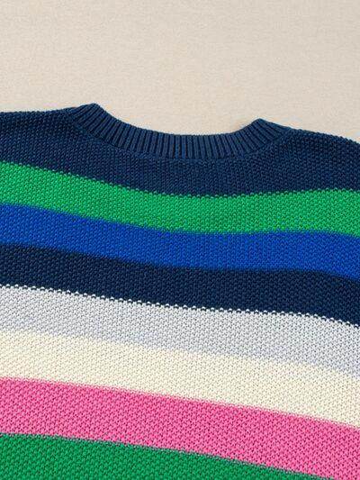 Contrast Striped Round Neck Long Sleeve Sweater for Women