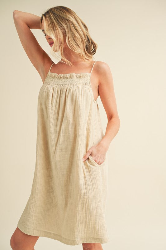Embroidered Trim Gauze Square Neck Mini Cami Dress For Women – Feminine, Elegant &amp; Stylish with Delicate Details