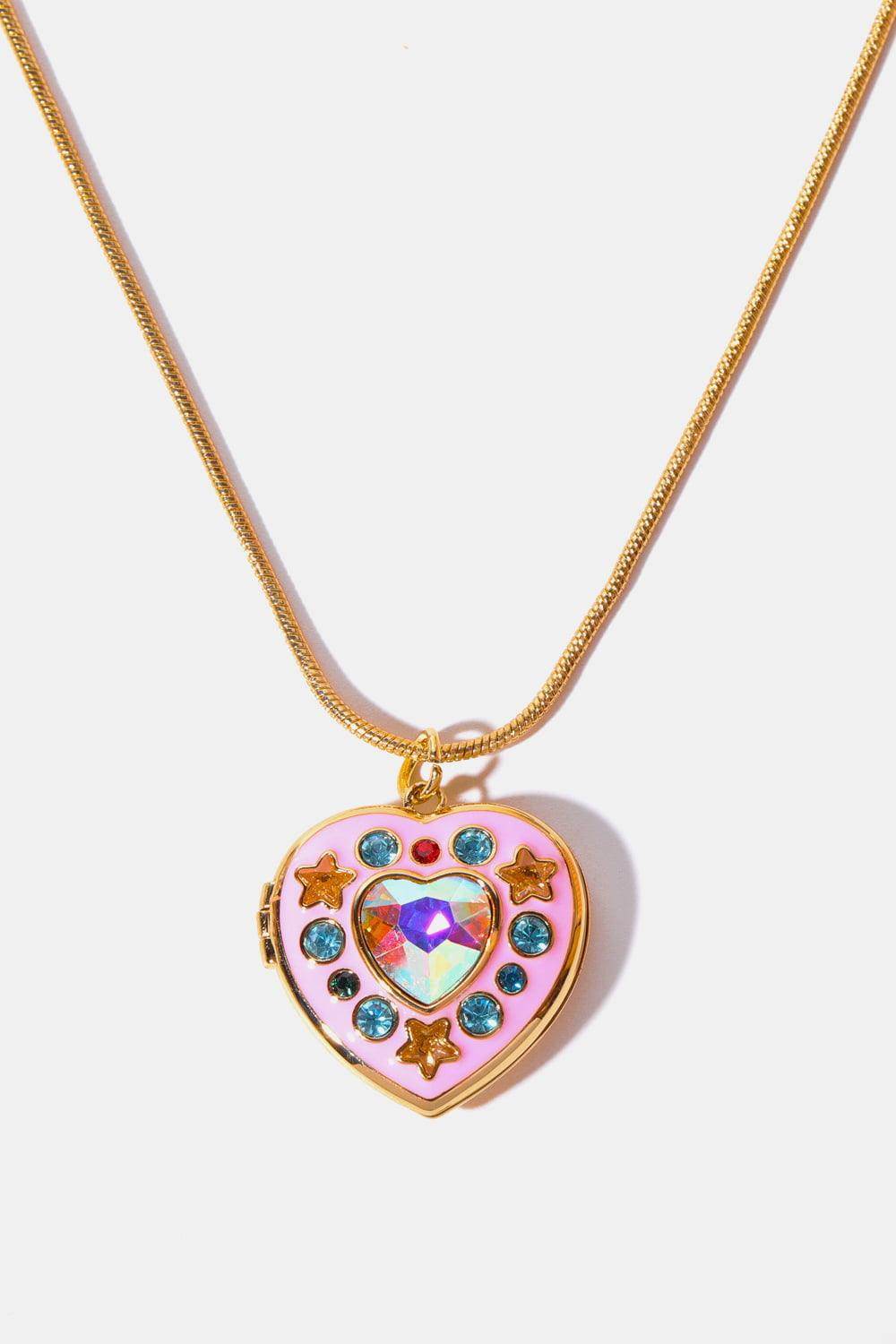 Rhinestone Decor Heart Box Pendant Necklace for Women