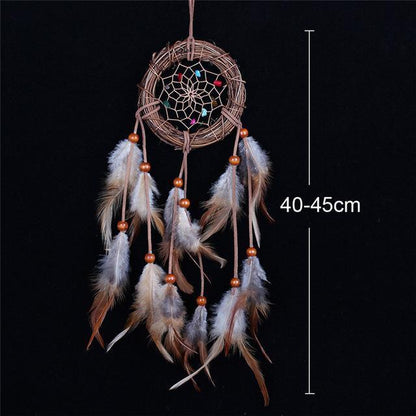Feather Crafts Dream Catcher Brown Wind Chimes Handmade Christmas Net Handmade Wall Hanging Home Decor Dream Catcher With Feathers For Wall Hanging Car Home Balcony Decorations