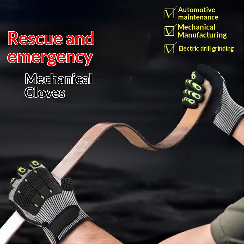 Heavy Duty TPR Impact Gloves - Cut Resistant Mechanics Work Gloves With Anti-Crush Finger Protection, Oil Resistant &amp; Anti-Slip Grip For Construction  Rigging
