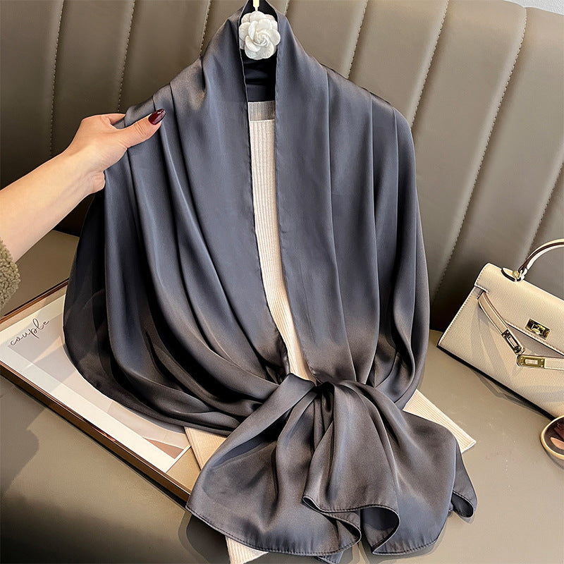 Korean-style Springautumn New Solid-color Summer Sun-protection Beach Scarf Womens Silk Scarf