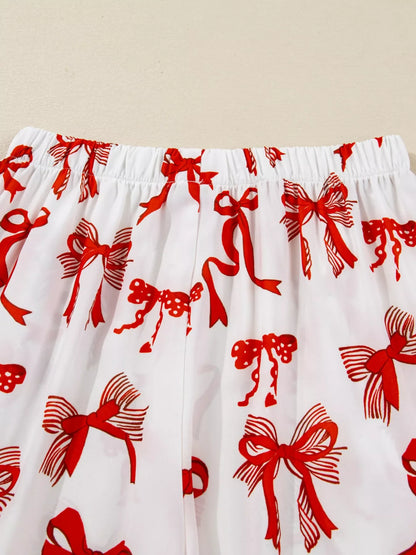 Christmas Bow Print Top and Pants 2pcs Pajama Set