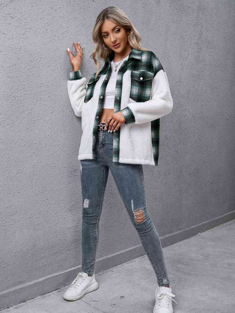 Timeless Modern Plaid Collared Neck Button Down Jacket Casual Simple Jacket For Women Classic Jacket