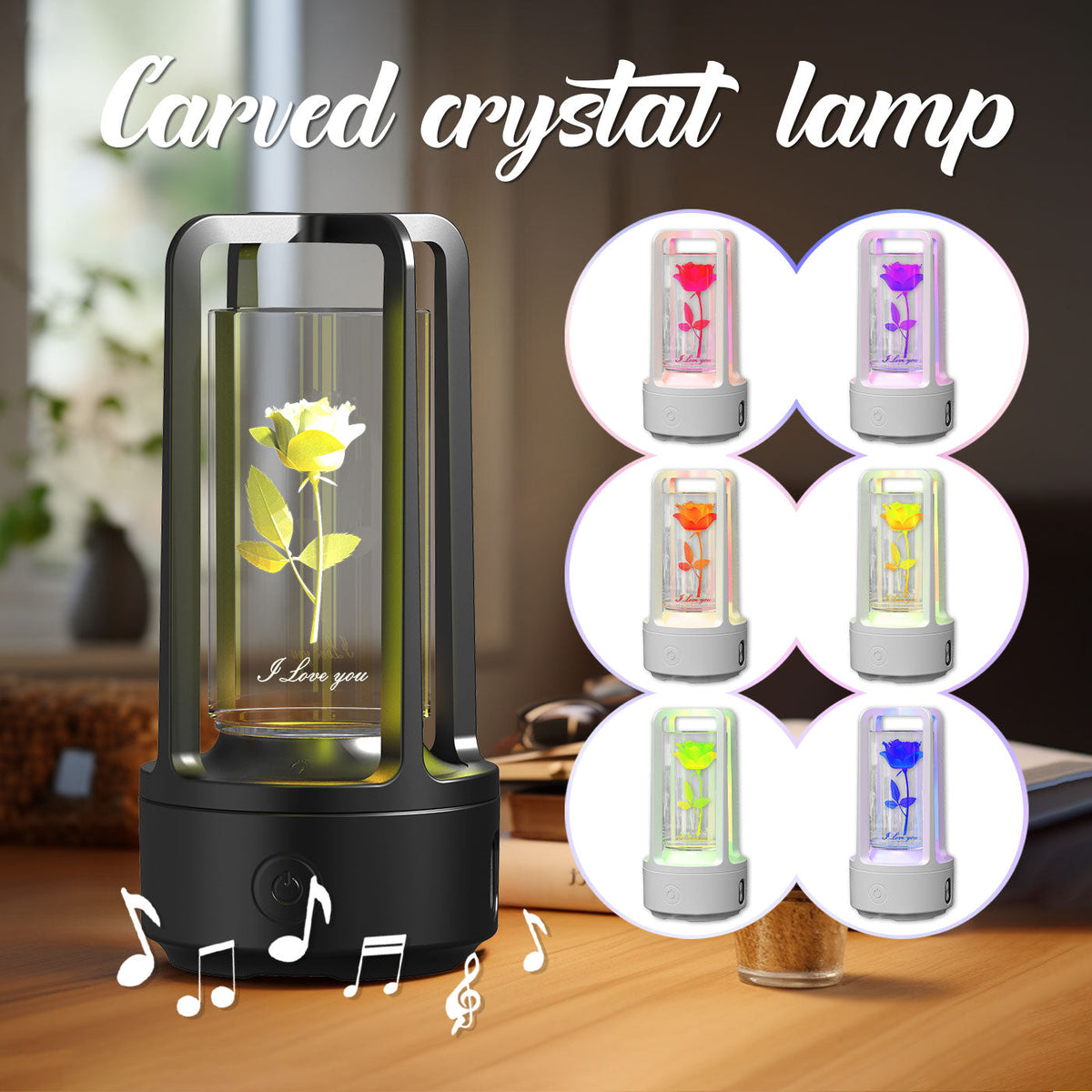 Creative 2 In 1 Audio Acrylic Crystal Lamp And Bluetooth Speaker Valentine&