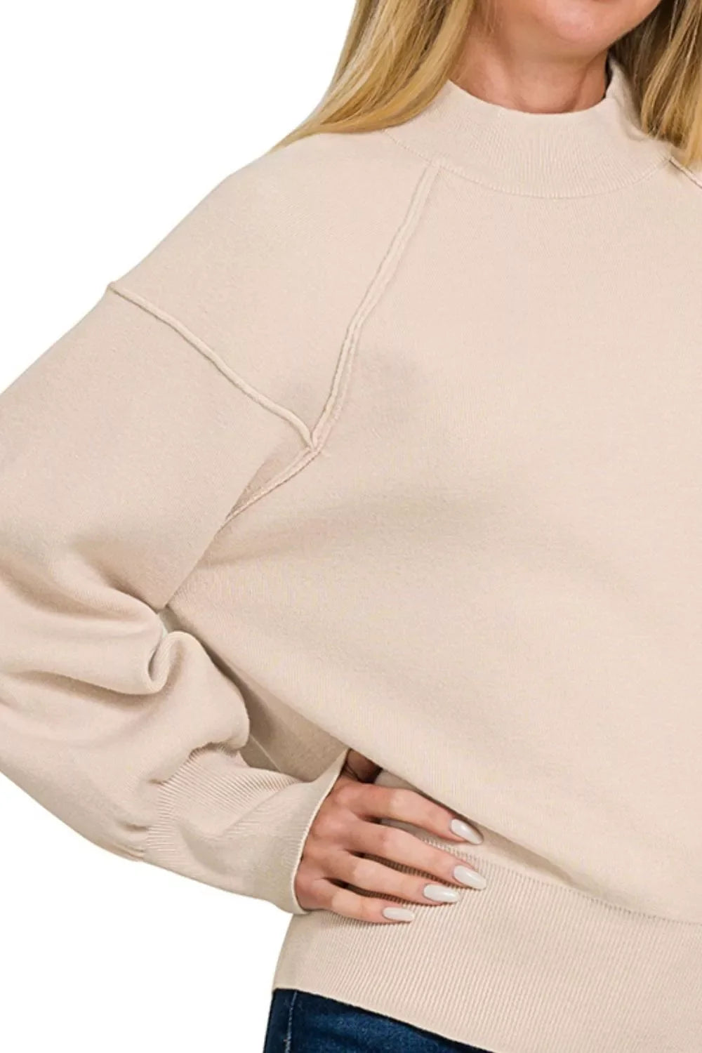 Zenana Viscose Mock Neck Exposed Seam Sweater