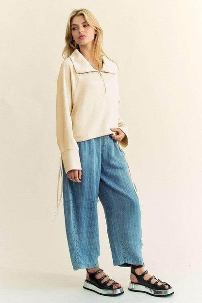 Davi &amp; Dani Drawstring Hem Half Zip Raglan Sleeve Sweatshirt